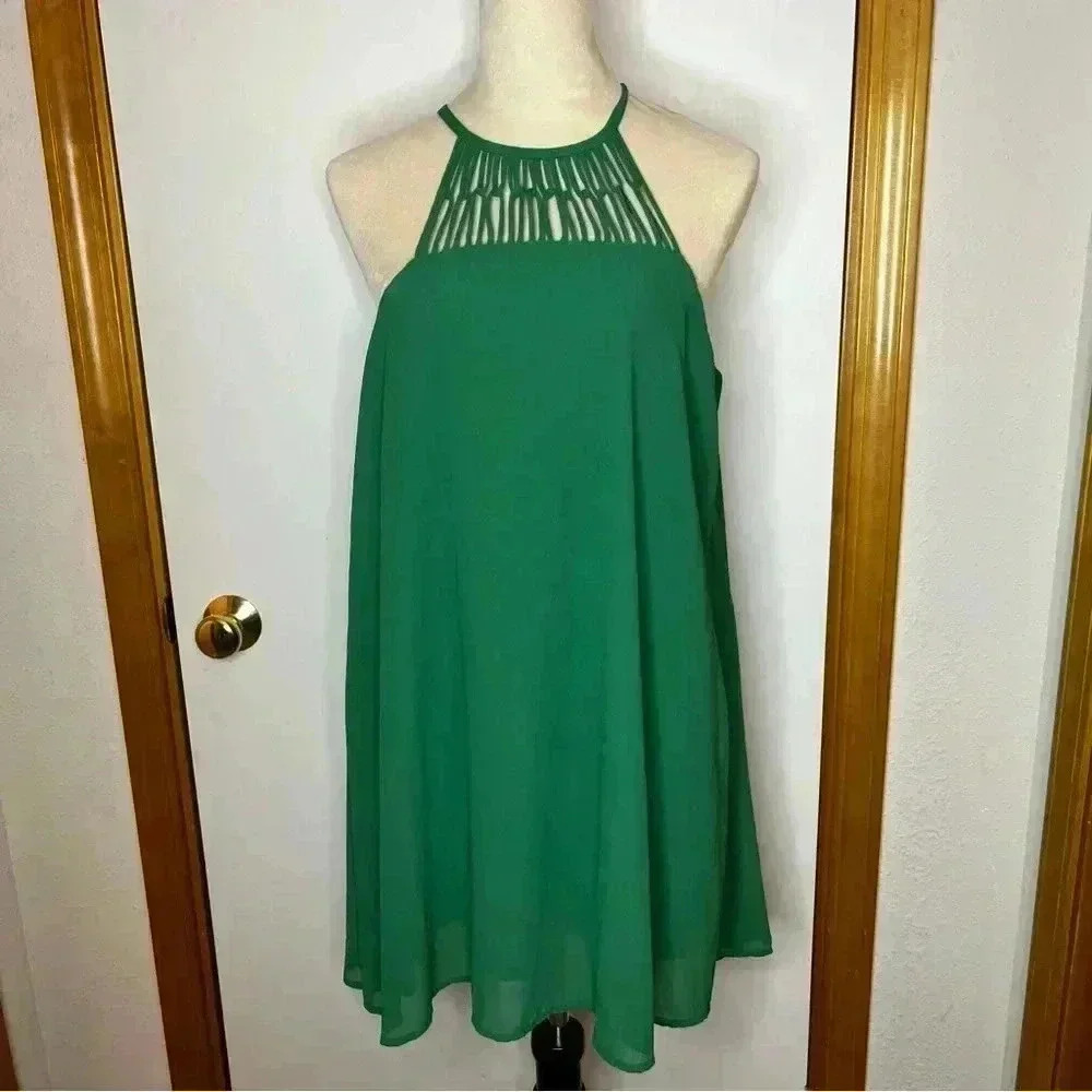 Lulus Halter Sleeveless Dress Women Large Green‎ Knee Length Lined Casual Formal